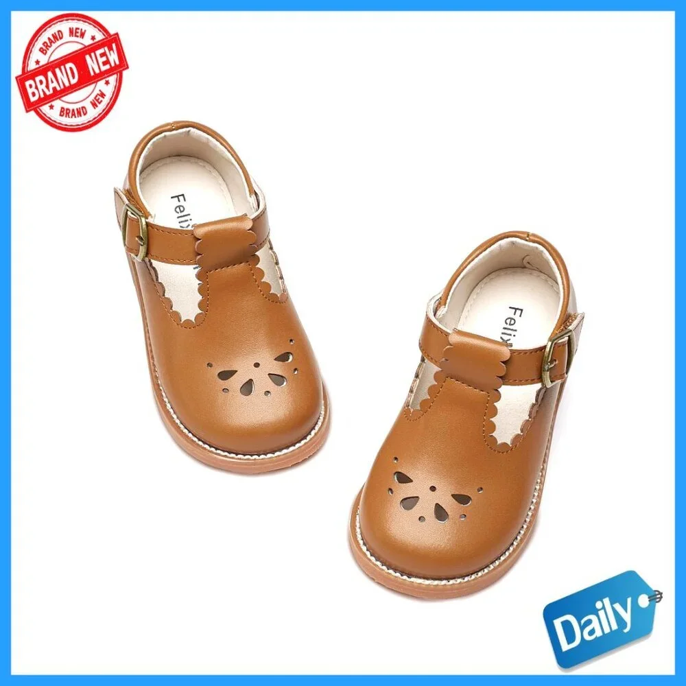 Toddler Girl Mary Jane Ballet Flats with Hook Loop Closure Non-Slip Sole